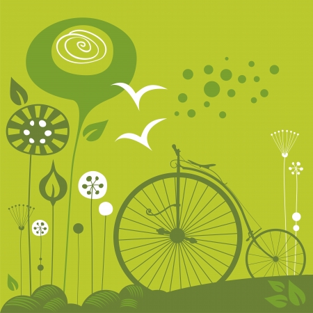 Decorative spring background with penny farthingのイラスト素材