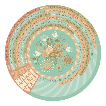 2014 Circular, spiral calendar with highlighted Mondaysのイラスト素材
