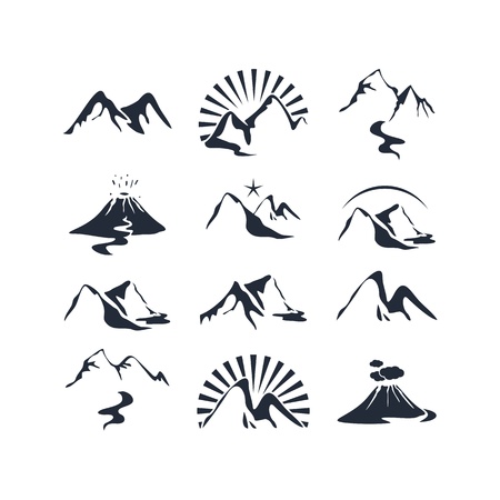 Icons set with various alpine silhouettesのイラスト素材