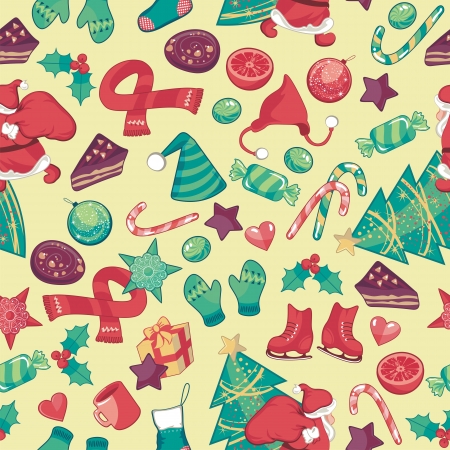 Christmas seamless pattern with assorted seasonal objectsのイラスト素材