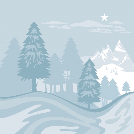 Winter alpine landscape with mountains and treesのイラスト素材