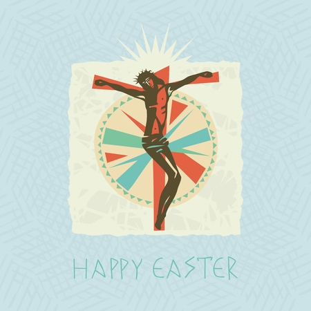 Easter card with concentric decorative pattern and crucified Christのイラスト素材