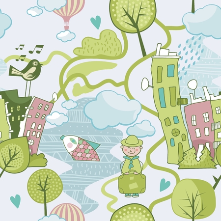 Cute landscape background or seamless patternのイラスト素材