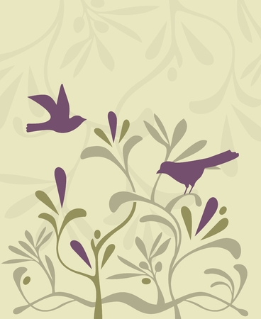 Decorative, festive background with birds and plantsのイラスト素材