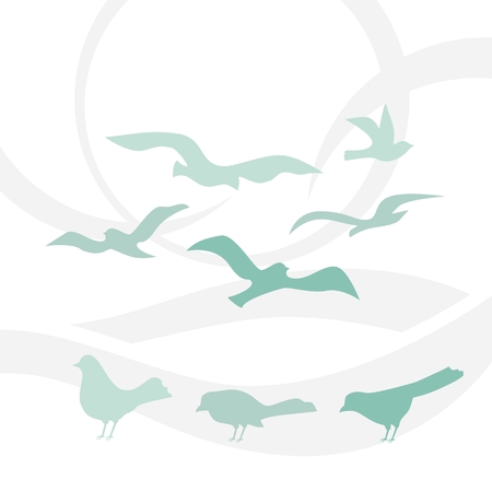 Bird silhouettes set on abstract light backgroundのイラスト素材