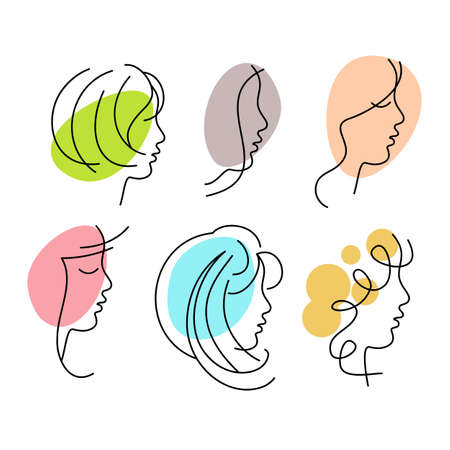Feminine heads with various hairstylesのイラスト素材