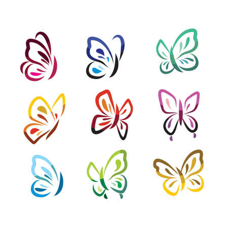 Cheerful set with colorful butterflies iconsのイラスト素材