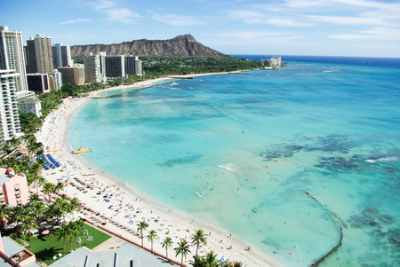 Waikiki Beach and Diamond Head, Honolulu, Oahu Island, Hawaiiのeditorial素材