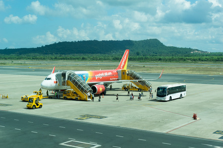 VietJet Air airplane in Phu Quoc Airportのeditorial素材