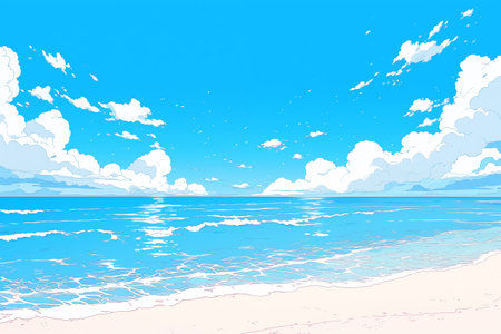 Anime style illustration of sandy beach in summerの素材