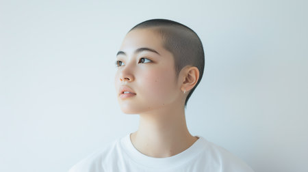 Shaved head Japanese womanの素材