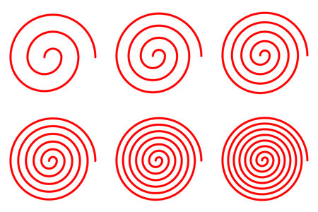 Equally spaced red spiral line pack, editable stroke path vector illustrationのイラスト素材