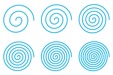 Equally spaced light blue spiral line pack, editable stroke path vector illustrationのイラスト素材