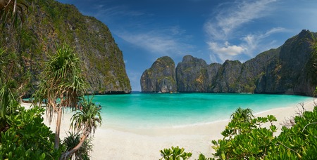 Travel vacation background - Tropical island with resorts - Phi-Phi island, Krabi Province, Thailand.の写真素材