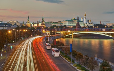 Stunning night view of Kremlin in the winter, Moscow, Russiaの写真素材
