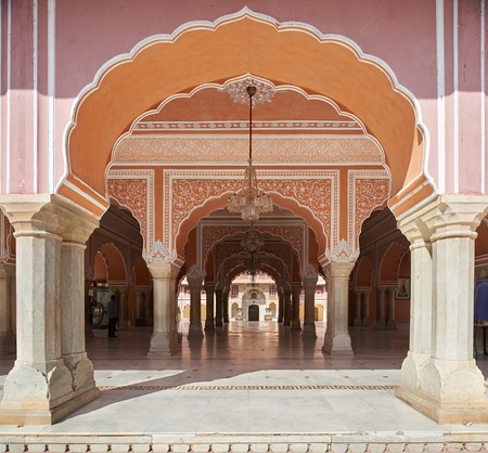 Mubarak Mahal in Jaipur City Palace, Rajasthan, India. Palace was the seat of the Maharaja of Jaipur, the head of the Kachwaha Rajput clan, India.のeditorial素材