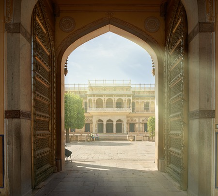 Mubarak Mahal in Jaipur City Palace, Rajasthan, India. Palace was the seat of the Maharaja of Jaipur, the head of the Kachwaha Rajput clan, India.のeditorial素材