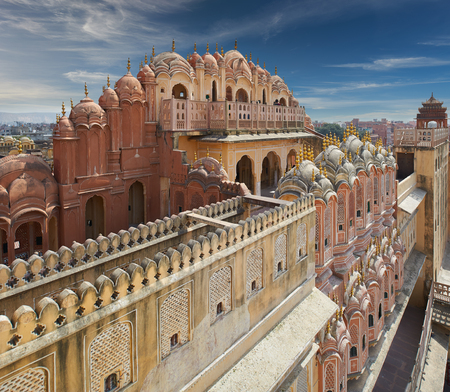 Hawa Mahal (Palace of Winds) the main tourist attraction of Jaipur, and one of the most famous monuments of Rajput architecture. Rajasthan, India.の写真素材