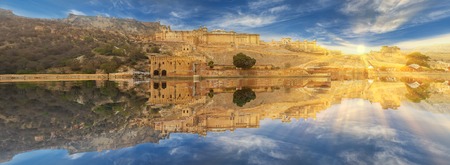 Amer Fort  is located in Amer, a town with an area of 4 sq. kilometres, not far from Jaipur, Rajasthan state, India. Located high on a hill, it is the principal tourist attraction in the Jaipur area.の写真素材