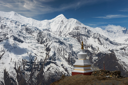 The photo was taken during the trek around the Annapurna mountains in the Himalayas of Nepal. The picture was taken in the morning at sunrise, photographed peak of Mount Annapurna 2.の写真素材