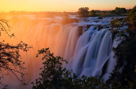 Victoria Falls at sunset. Zambiaの写真素材