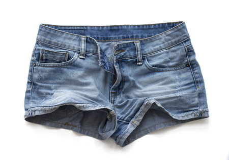Blue jeans women's shorts on a white background.の写真素材