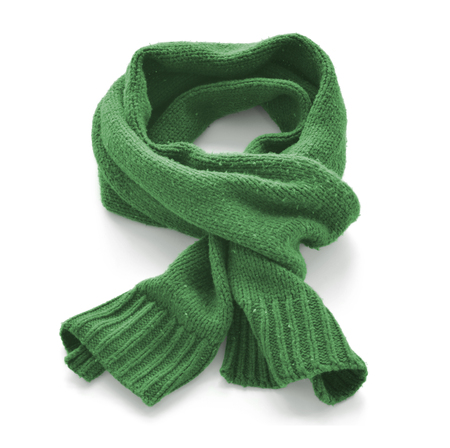 Green warm scarf on a white backgroundの写真素材