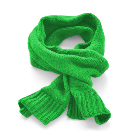Green warm scarf on a white backgroundの写真素材