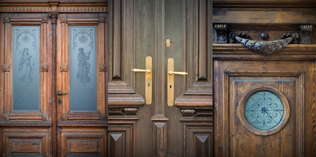 Old doors, handles, locks, lattices and windows