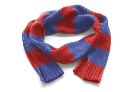 Striped warm scarf on a white backgroundの写真素材