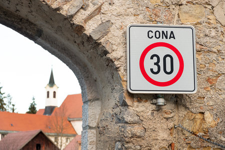 Pedestrian zone. speed limit. Old city.の写真素材