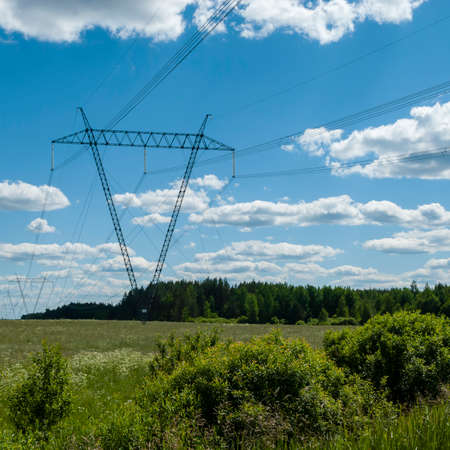 Landscape with mountains and electric power line