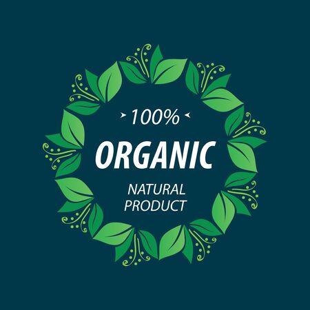 Organic sign with green leaves. Vector. Natural productのイラスト素材