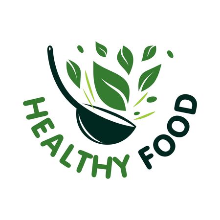 Healthy Food icon Template. Natural product. Green leaf, spoonのイラスト素材