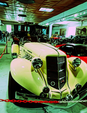 old auto exhibition workshop white car drawingのeditorial素材