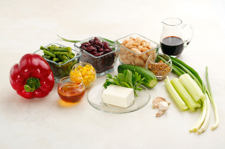 cooking delicious vegetarian food. ingredients for cooking closeupの写真素材