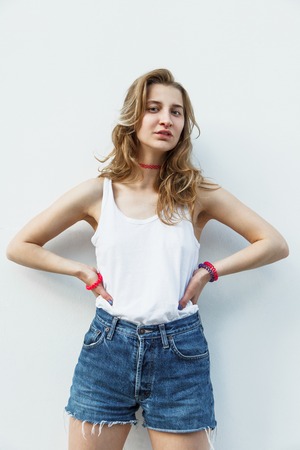 Portrait of sexy stylish chic on white backgroundの写真素材