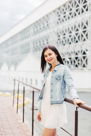 Portrait of ambitious girl in an urban environmentの写真素材