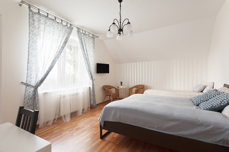 Bright bedroom with two bunk beds. Interior designの写真素材