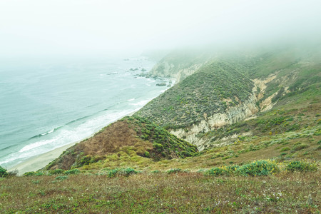 Fog on the sea shore. Early morningの写真素材