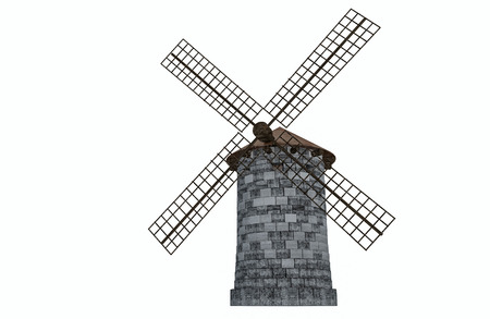 Stone windmill on a white background. Isolated historical object. 3D renderingの写真素材