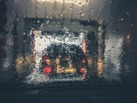 Automatic conveyor car wash. View from the auto. Smartphone photoの写真素材