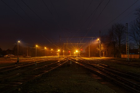 Empty railroad station at night timeの写真素材