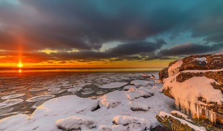 Magnificent winter mountain landscape on the sea. Paldiski cliff. Estonia.の写真素材