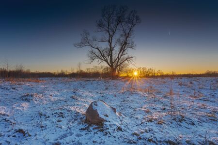Early winter, with some snow on the landscape.の写真素材