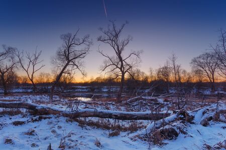 Early winter, with some snow on the landscape.の写真素材