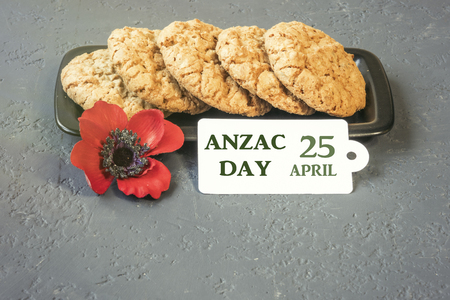 Australian cookies Anzac with Anzac DAy so we do not forget the message about the dark forest and slide. 25th of April.の写真素材