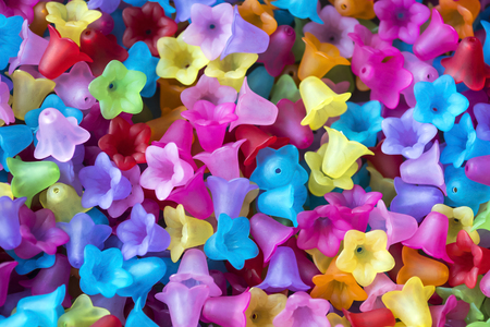 Multicolored glass beads in the form of flowersの写真素材