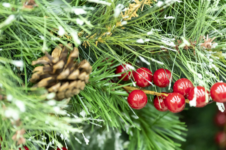 Christmas decorations, wreaths and balls, new year holidayの写真素材