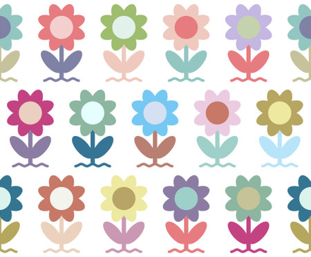 <p>Seamless pattern with colorful flowers on white background. Vector illustration.</p>のイラスト素材